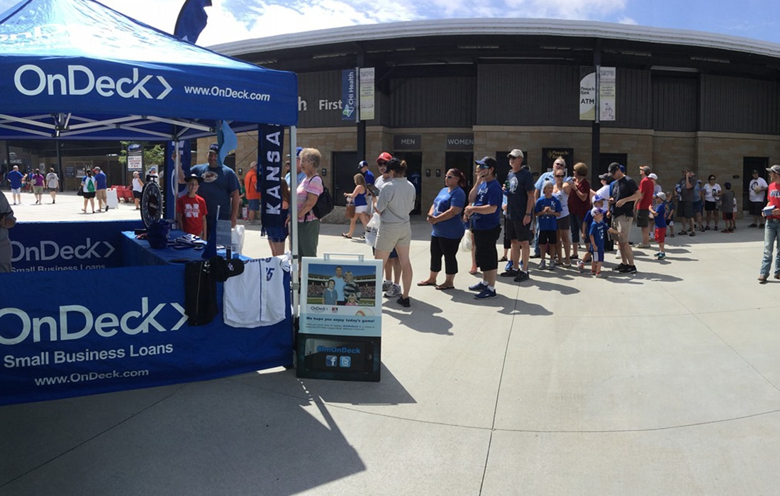 Experiential Marketing pop-up tent at a MLB game to promote OnDeck Brand Awareness Launch