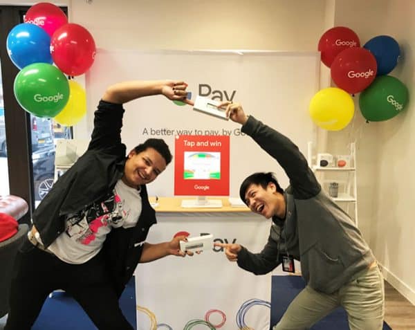 Students being silly at Google Pay college campus marketing tour in the United Kingdom
